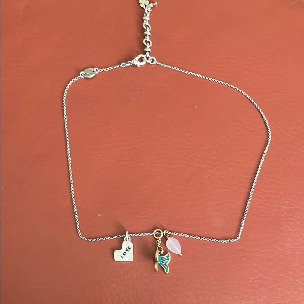 Silver Charm Necklace with Heart and butterfly Pendants